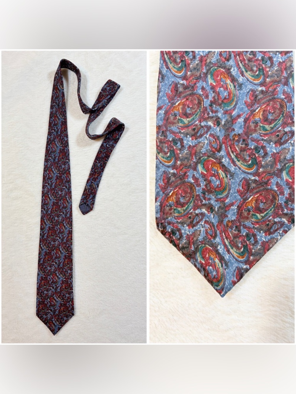 Christian Dior Men's Paisley Blue Red‎ Green Silk Woven Classic Tie